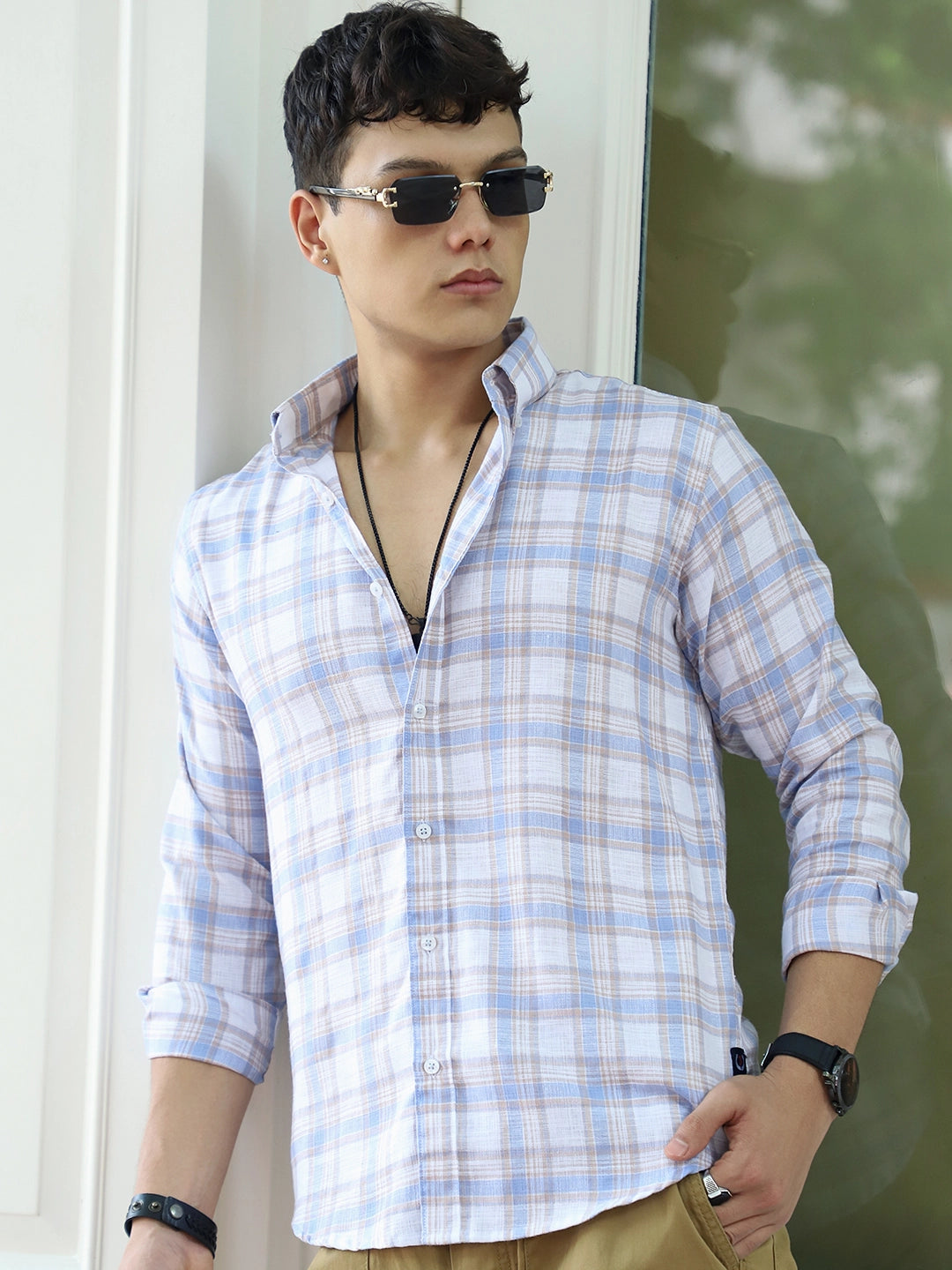Cortese Cut Sky Blue Check Shirt