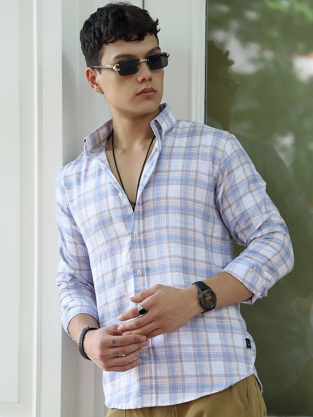 Cortese Cut Sky Blue Check Shirt