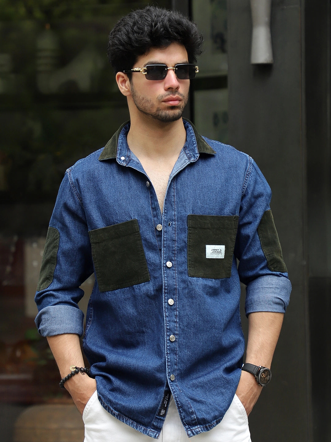 Fade Fit Dark Navy Washed Corduroy Denim Shirt