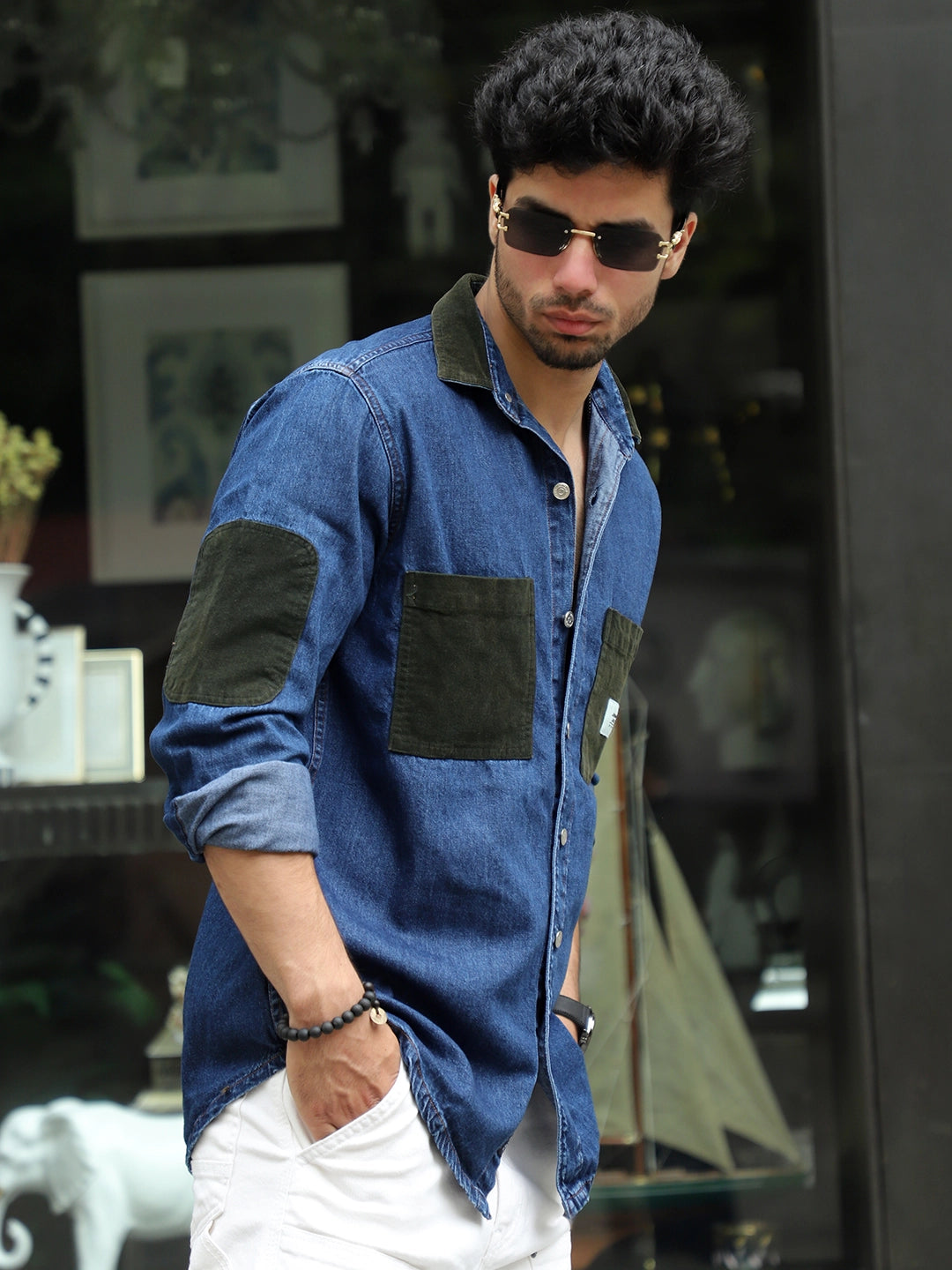 Fade Fit Dark Navy Washed Corduroy Denim Shirt
