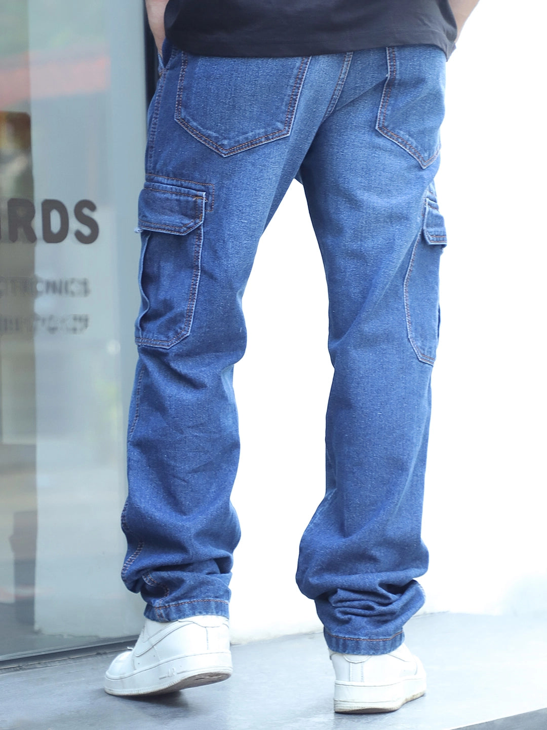 Vireon Dark Blue Baggy Fit Denim Cargo