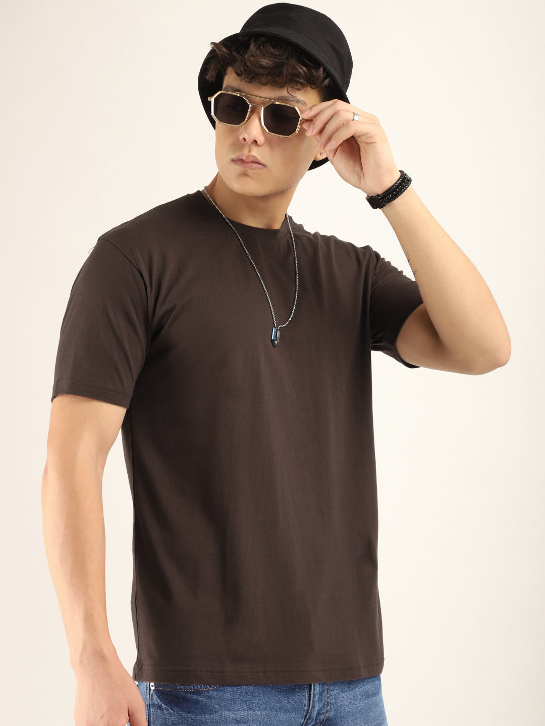 Coffee Cotton Slim Fit T-Shirt