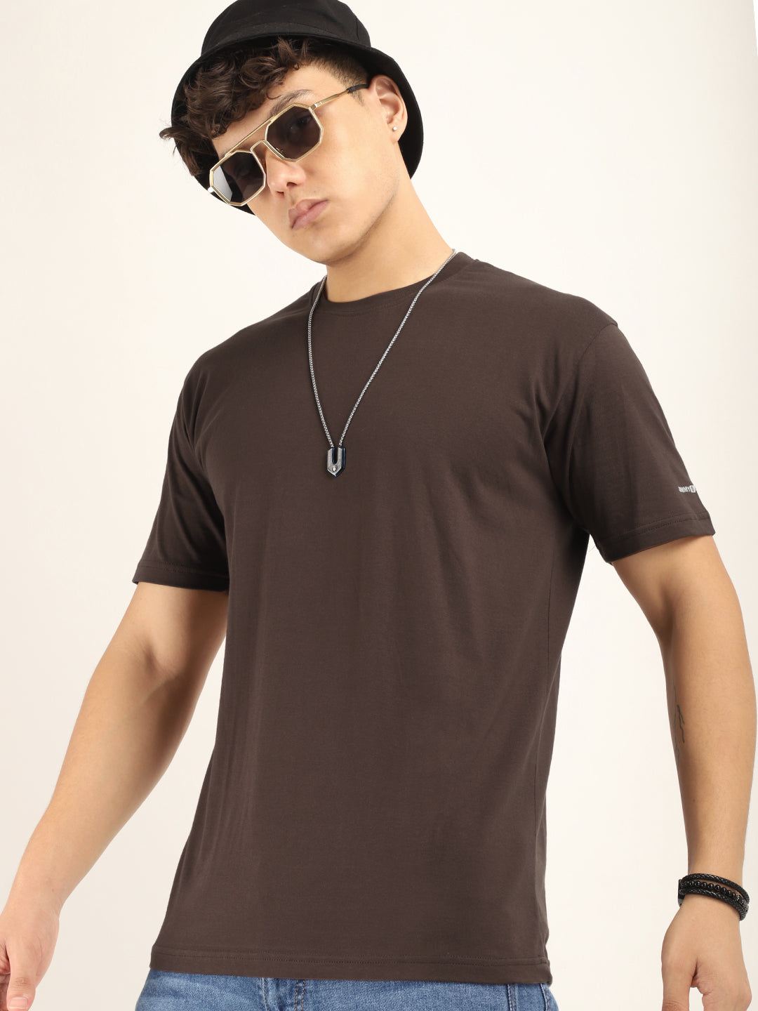 Coffee Cotton Slim Fit T-Shirt