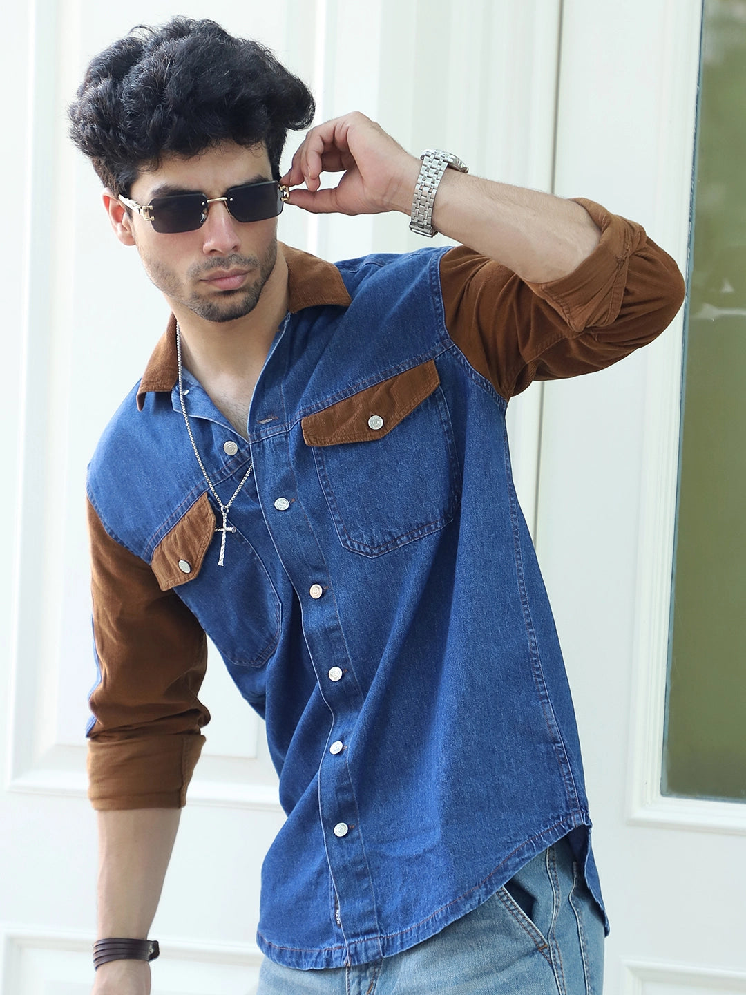 Luxe Fit Blend Blue Washed Denim Shirt 22 - Main Image