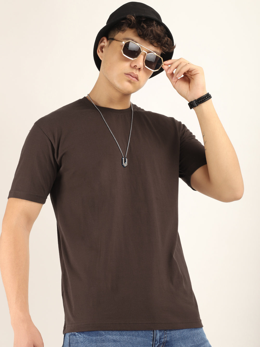 Coffee Cotton Slim Fit T-Shirt