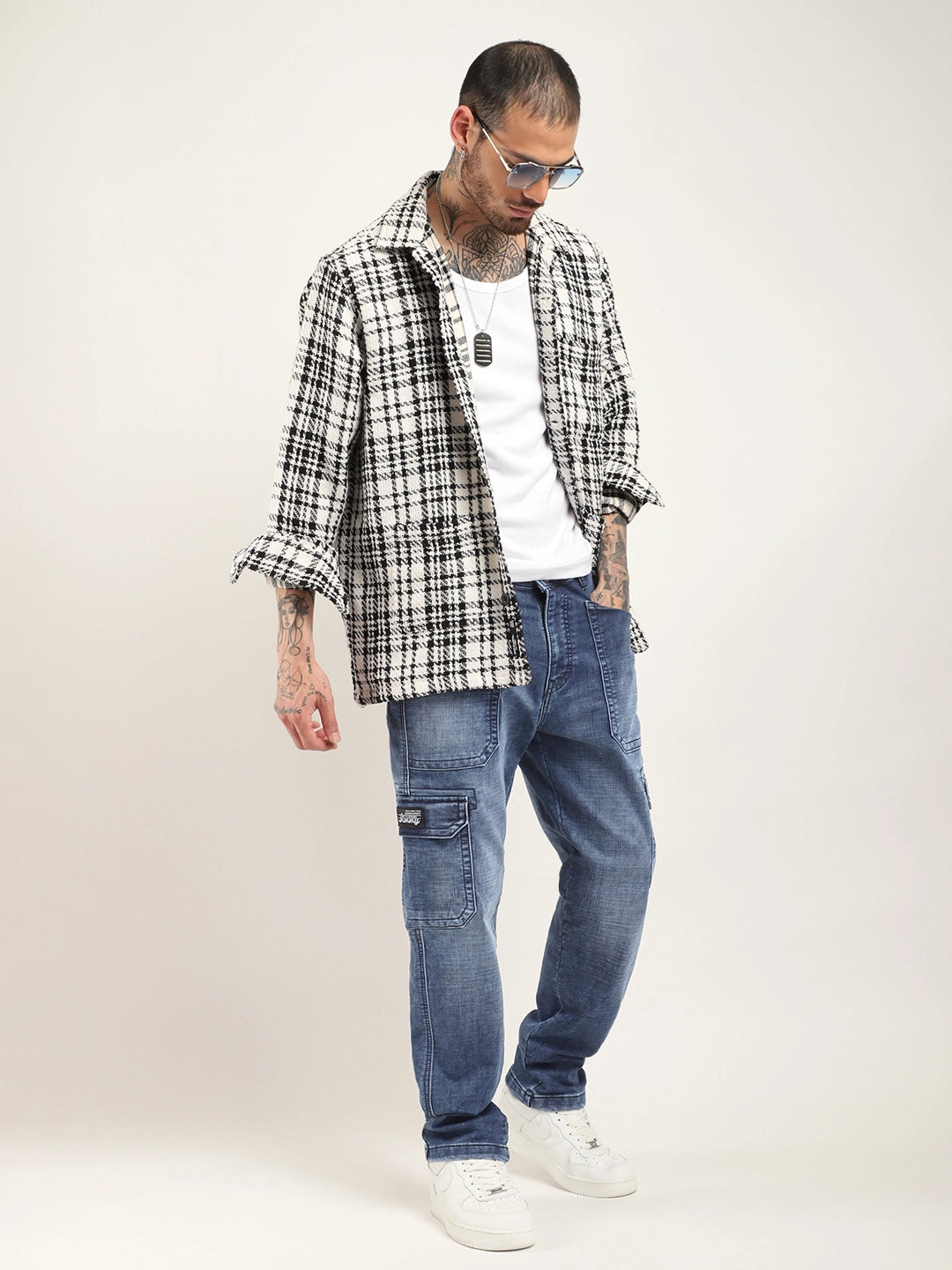 Fighter Light Blue Baggy Fit Denim Cargo