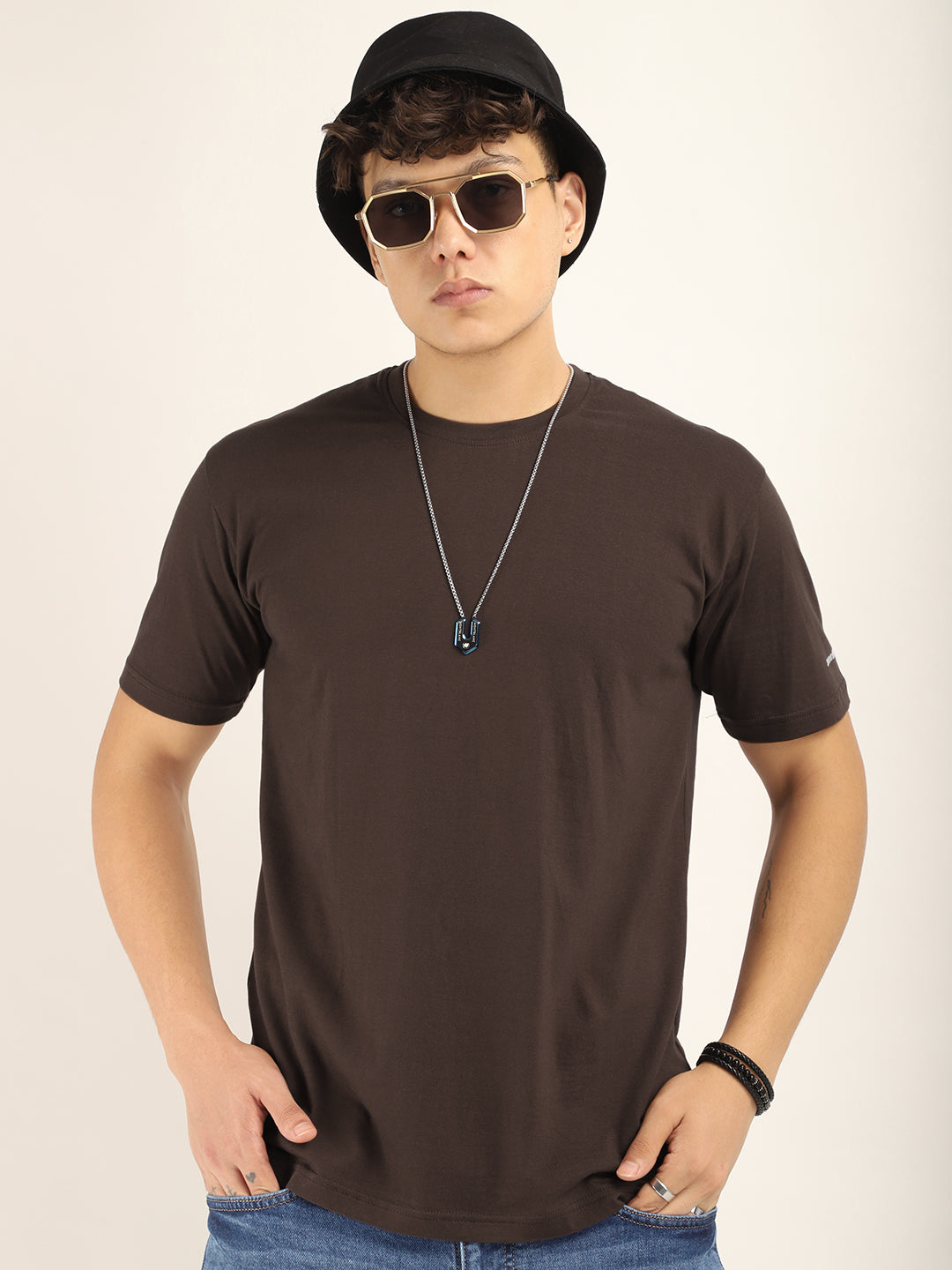 Coffee Cotton Slim Fit T-Shirt