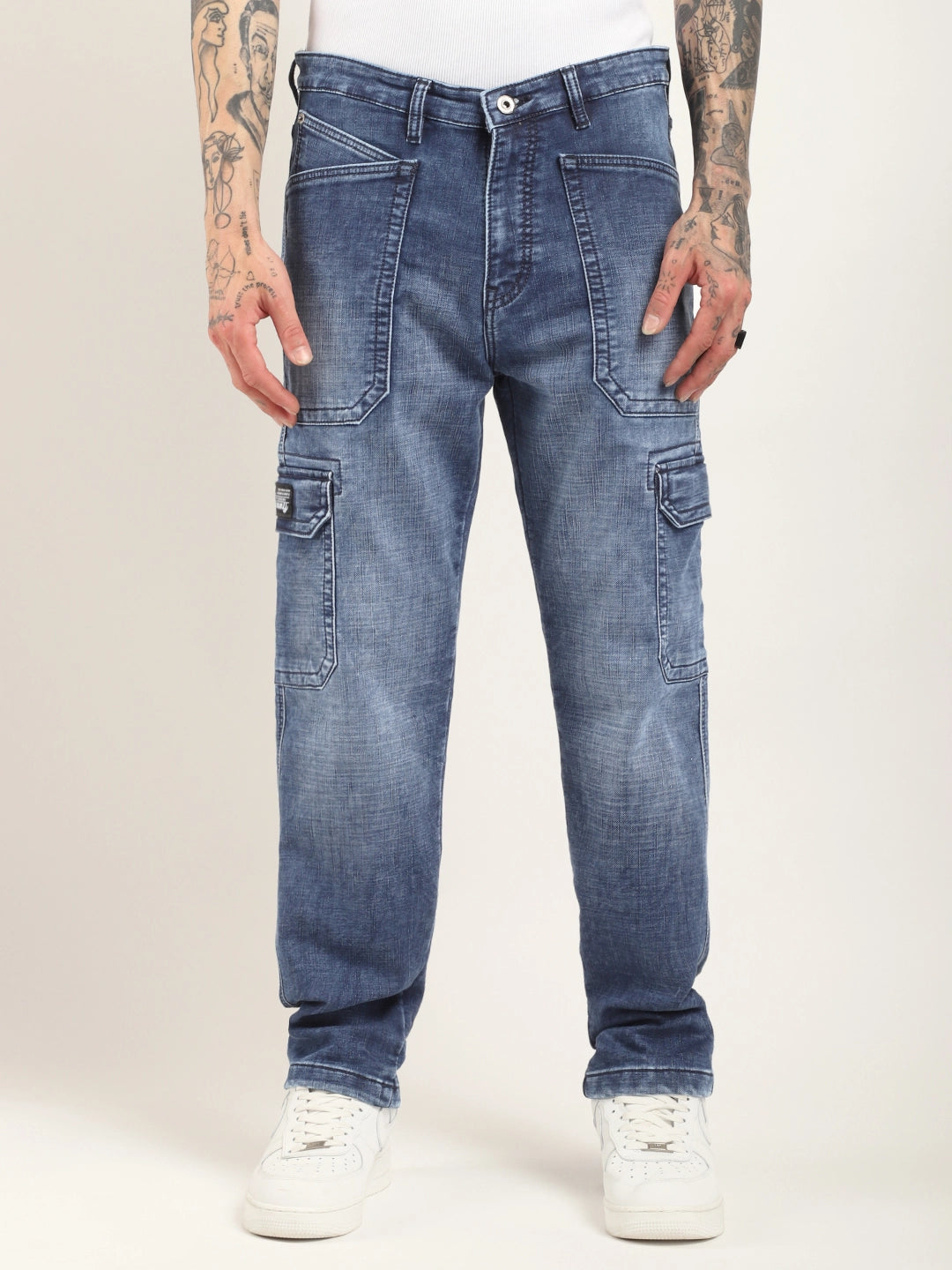 Fighter Light Blue Baggy Fit Denim Cargo