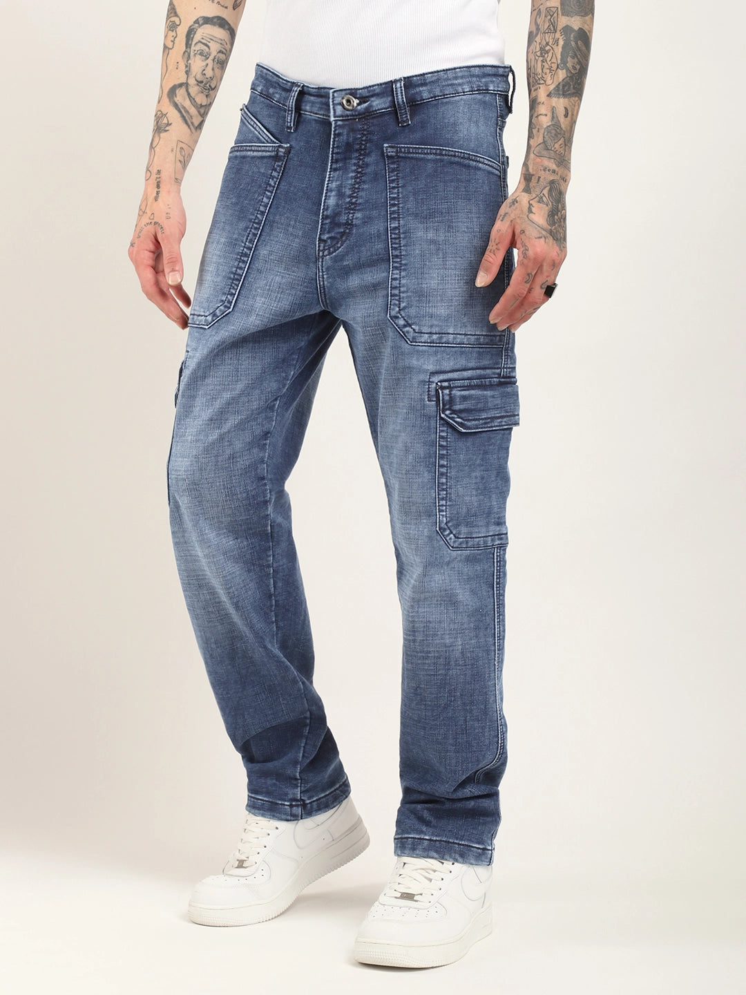 Fighter Light Blue Baggy Fit Denim Cargo