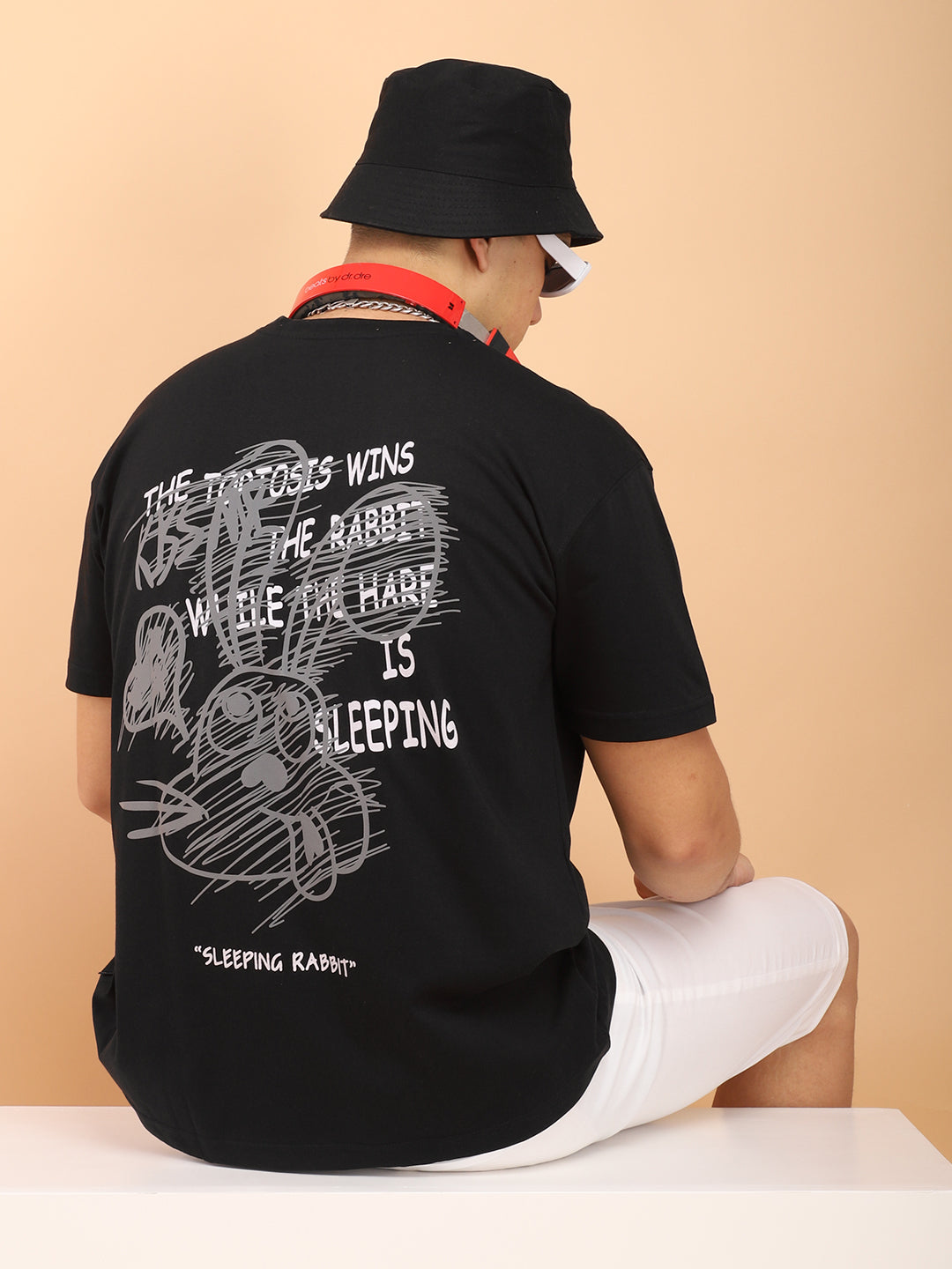 Sleeping Rabbit Oversized Black T-Shirt