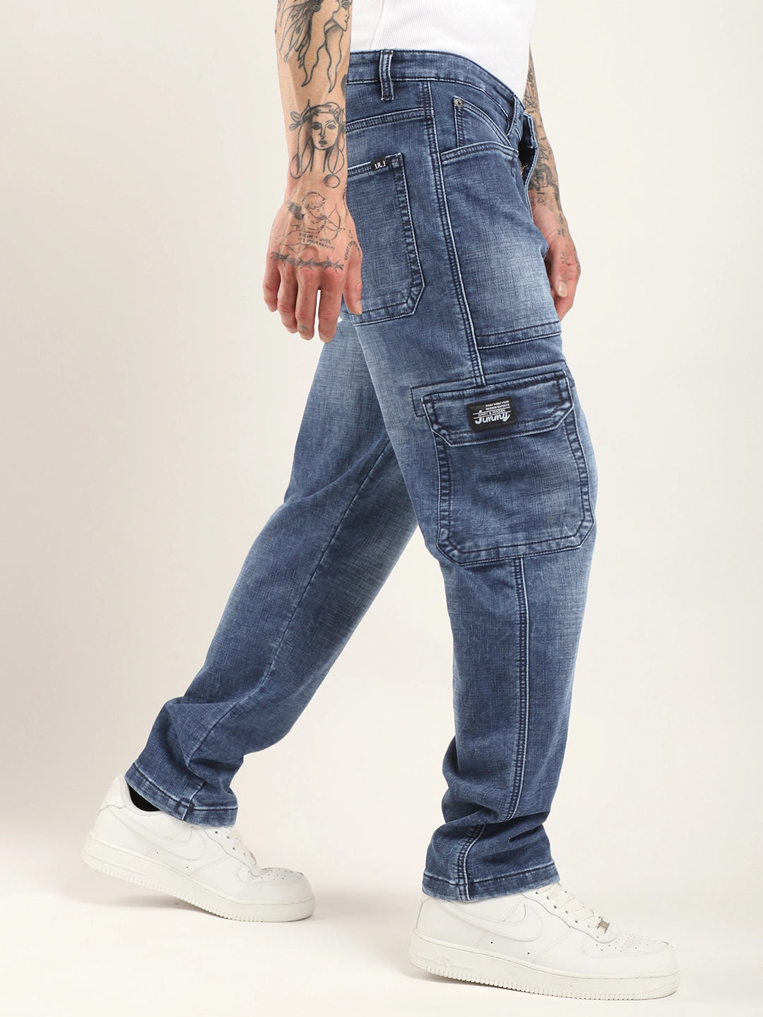 Fighter Light Blue Baggy Fit Denim Cargo