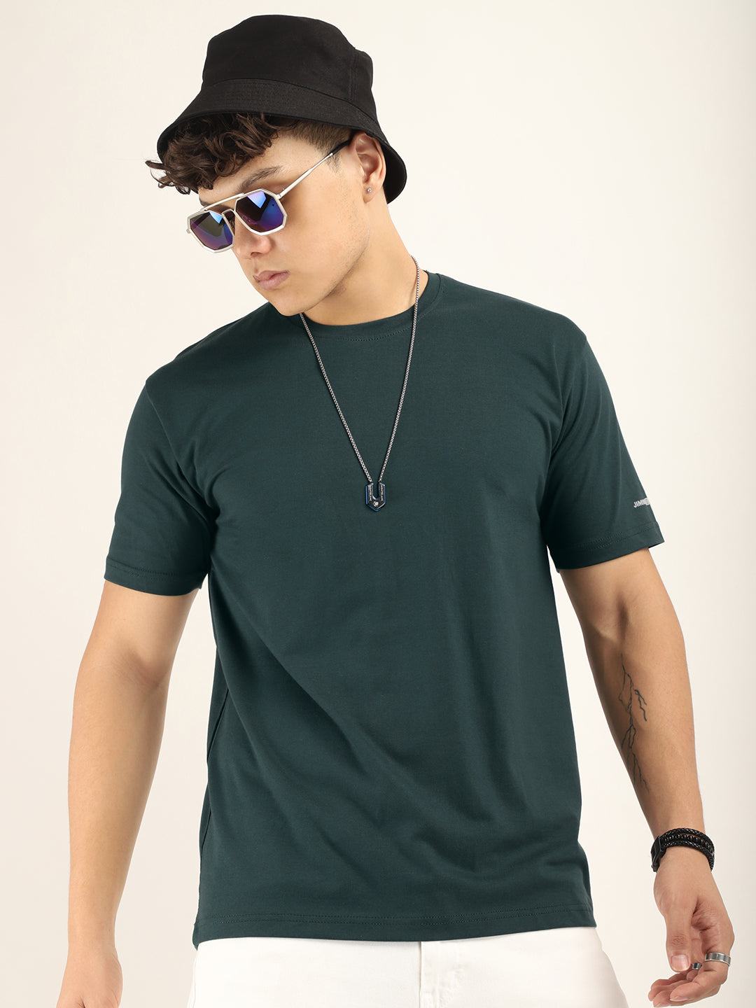 Green Cotton Slim Fit T-Shirt Green T-Shirts Online T-Shirts