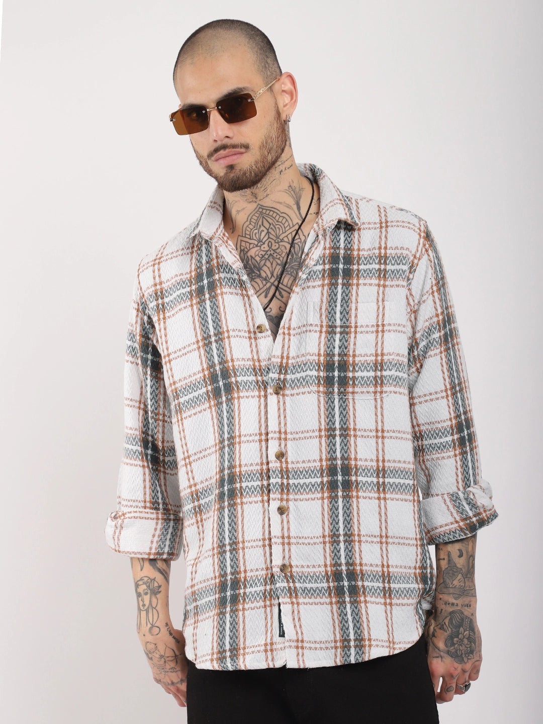 Haring Born Check Grey & Off White Full Sleeve Shirt