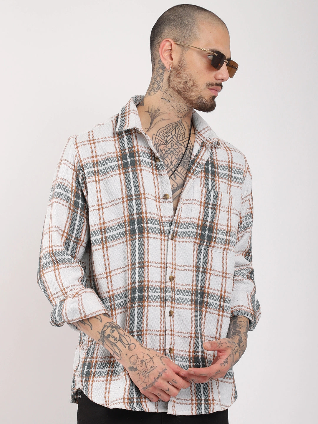Haring Born Check Grey & Off White Full Sleeve Shirt