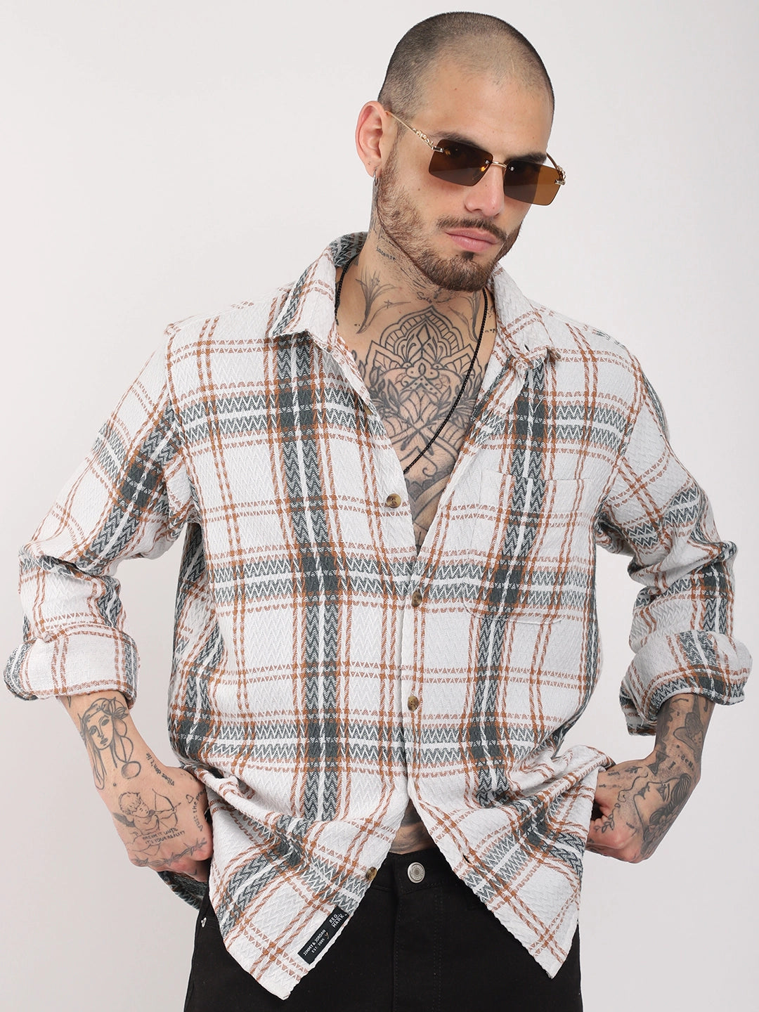 Haring Born Check Grey & Off White Full Sleeve Shirt