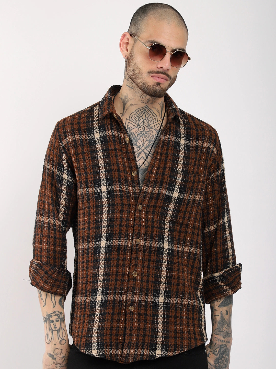 Haring Born Check Brown & Black Full Sleeve Shirt