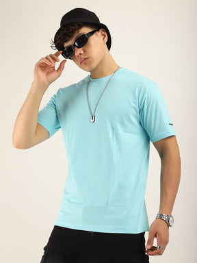 Cyan Cotton Slim Fit T-Shirt