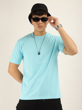 Cyan Cotton Slim Fit T-Shirt