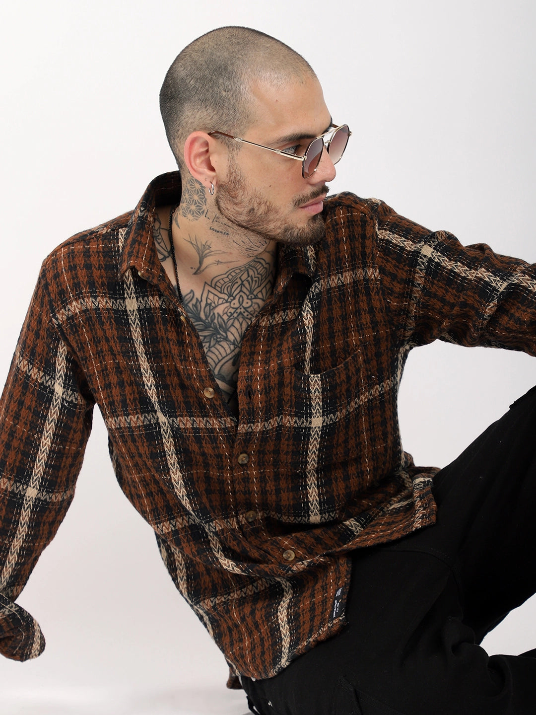 Haring Born Check Brown & Black Full Sleeve Shirt