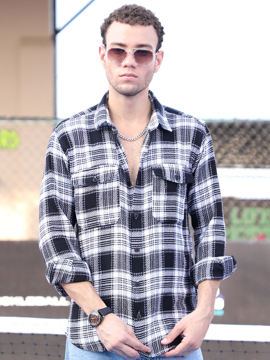 Chrome Fever Black Check Full Sleeve Shirt