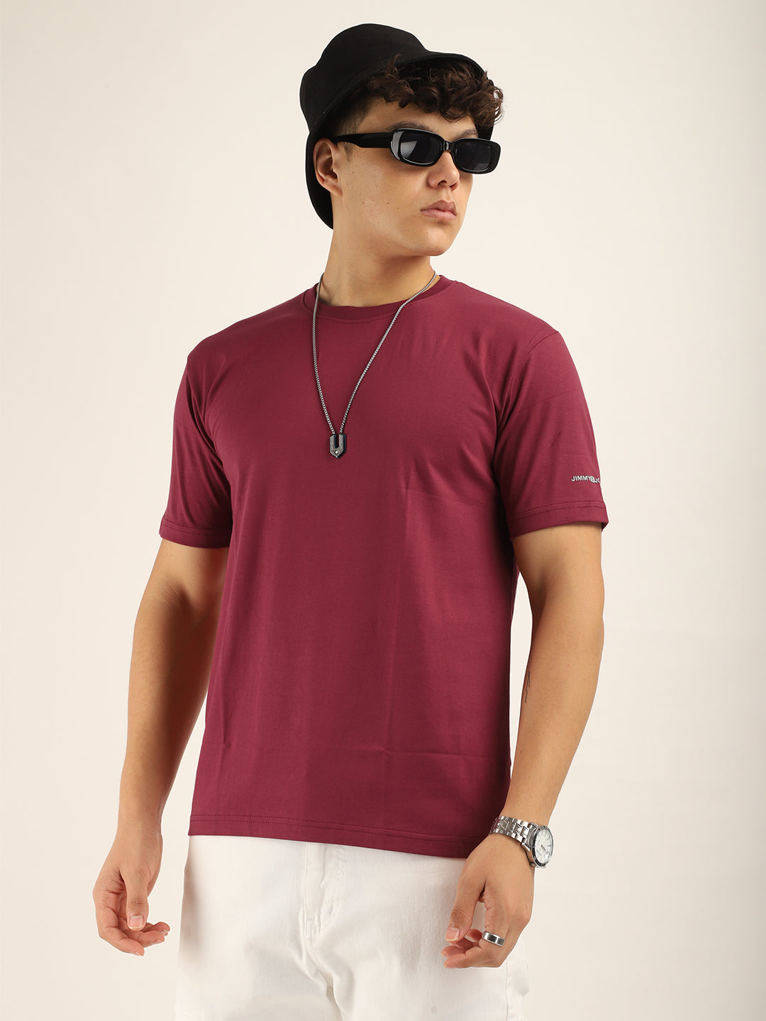 Maroon Cotton Slim Fit T-Shirt