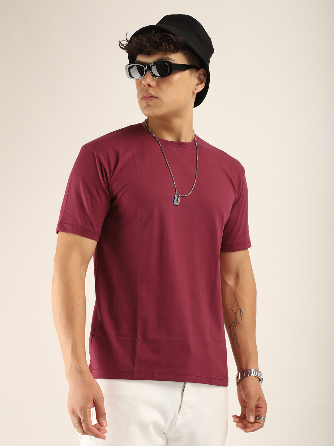 Maroon Cotton Slim Fit T-Shirt