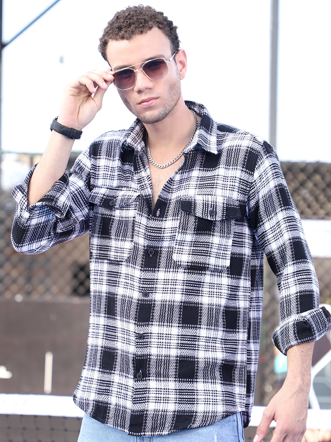 Chrome Fever Black Check Full Sleeve Shirt
