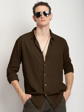 Luxe Lineage Organic Linen Brown Full Sleeve Shirt