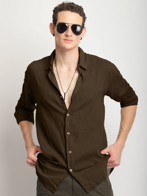 Luxe Lineage Organic Linen Brown Full Sleeve Shirt