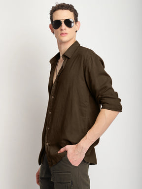 Luxe Lineage Organic Linen Brown Full Sleeve Shirt