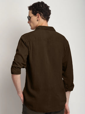 Luxe Lineage Organic Linen Brown Full Sleeve Shirt