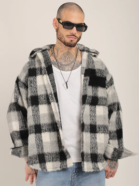 Core Fit Pure Wool Black & White Check Hoodie