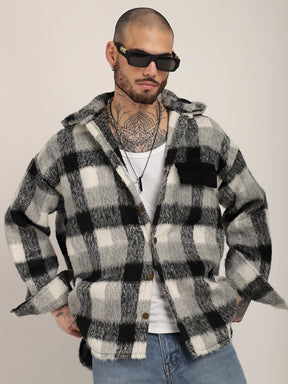 Core Fit Pure Wool Black & White Check Hoodie