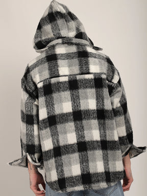 Core Fit Pure Wool Black & White Check Hoodie