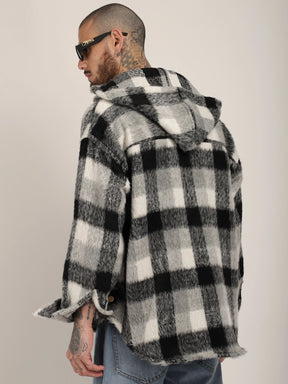 Core Fit Pure Wool Black & White Check Hoodie