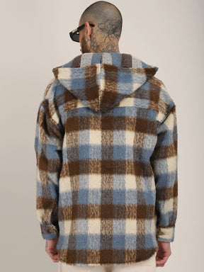 Core Fit Pure Wool Blue & Brown Check Hoodie