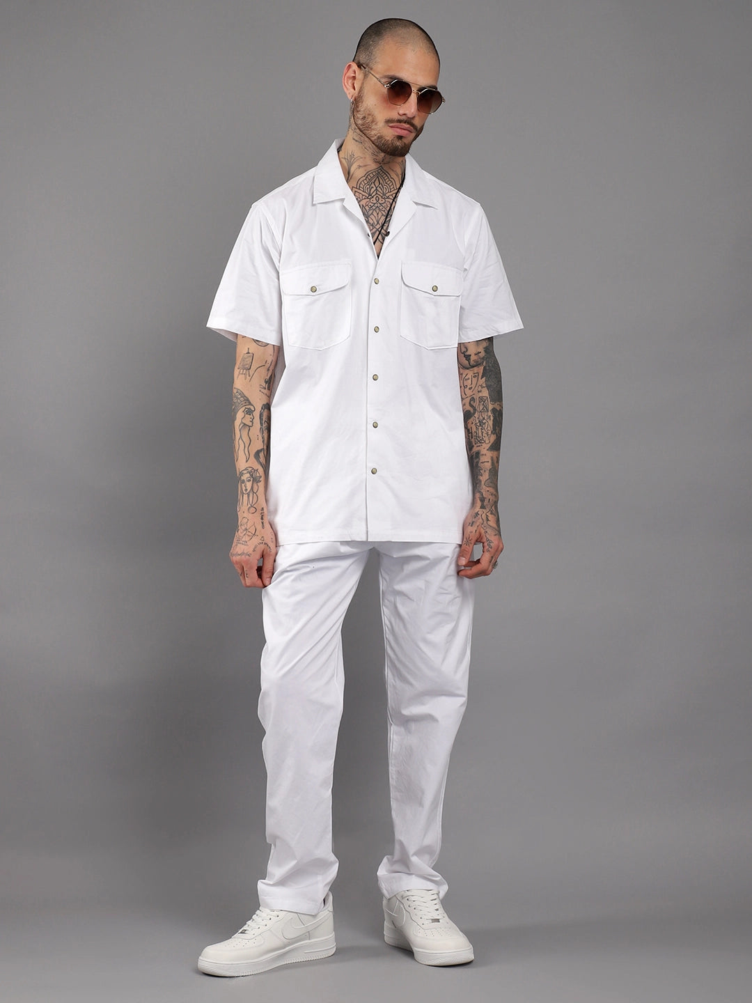 Antonio Cotton White With Tich Button Co-Ord Set