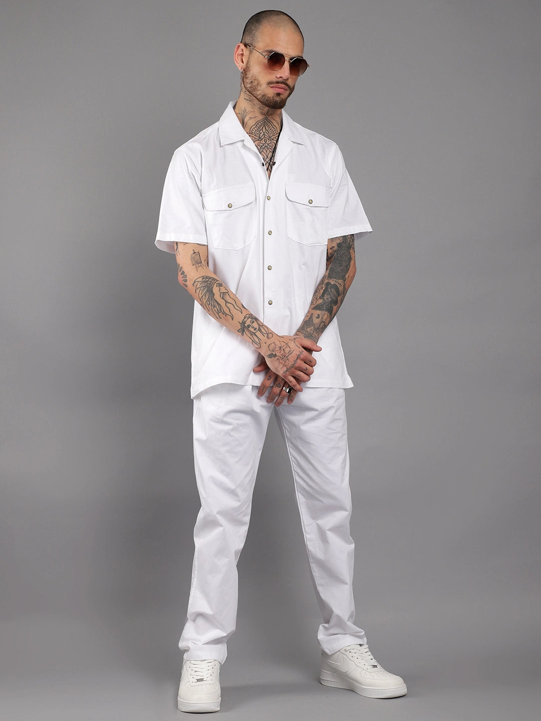 Antonio Cotton White With Tich Button Co-Ord Set