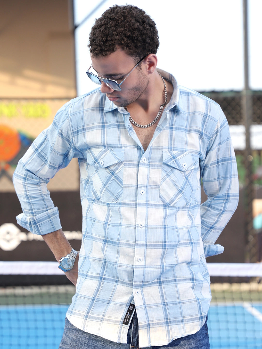 Pineflare Blue Check Full Sleeve Shirt M - Main Image