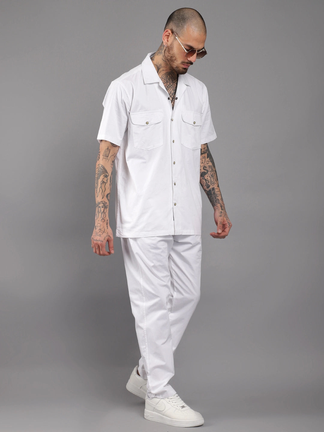 Antonio Cotton White With Tich Button Co-Ord Set