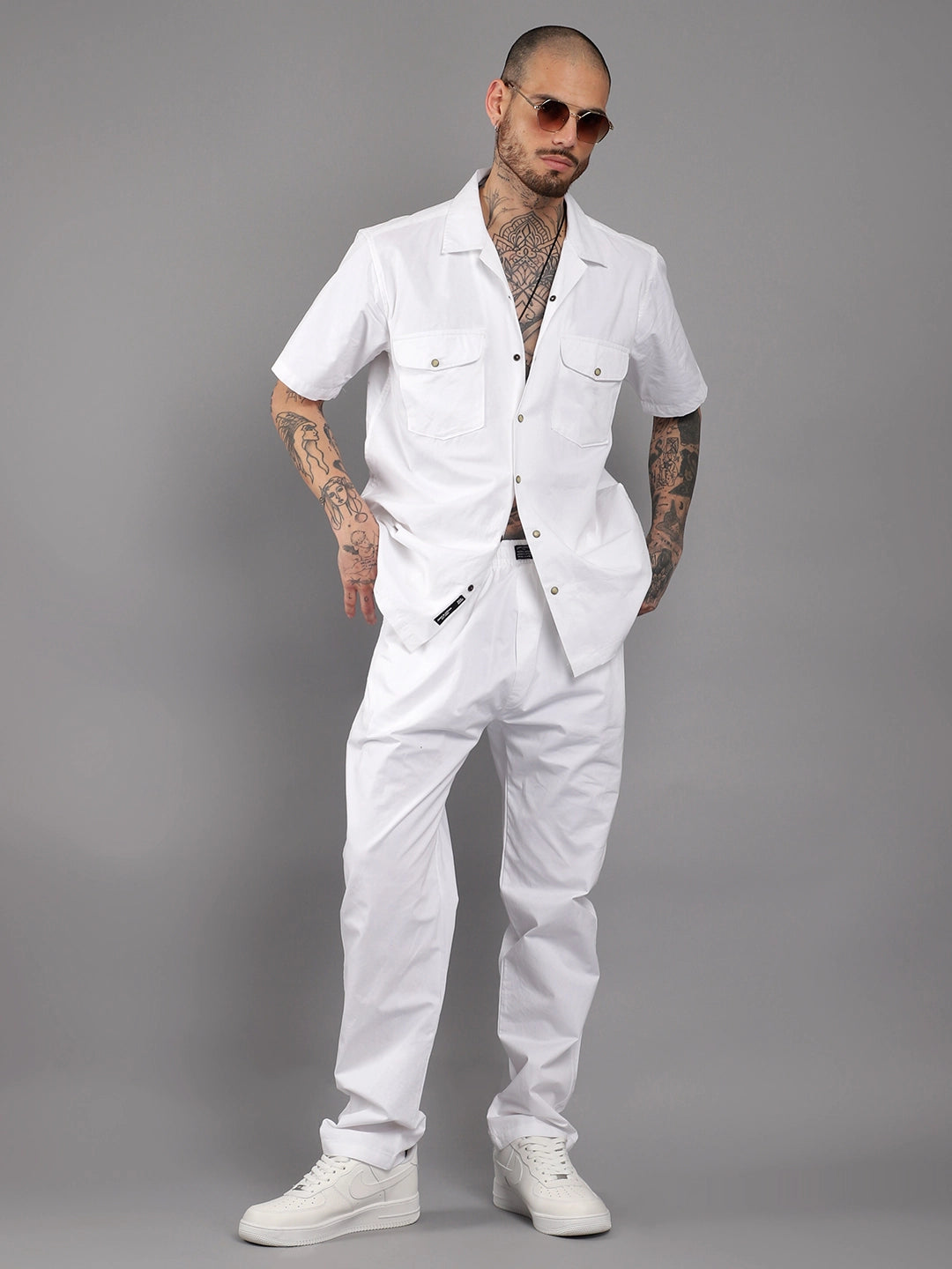 Antonio Cotton White With Tich Button Co-Ord Set