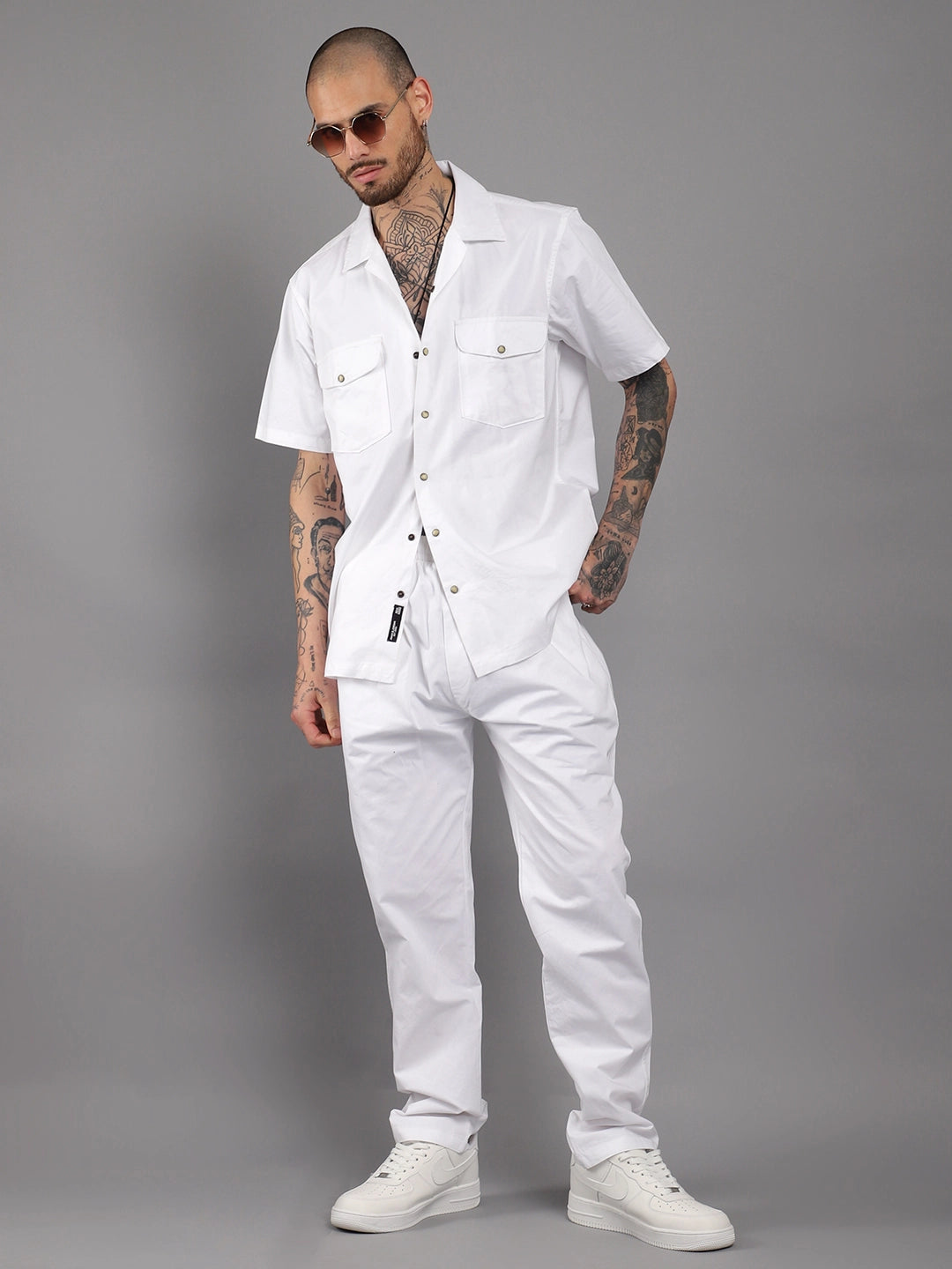 Antonio Cotton White With Tich Button Co-Ord Set