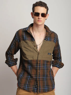 Brunswick Hues Corduroy Check Brown Full Sleeve Shirt