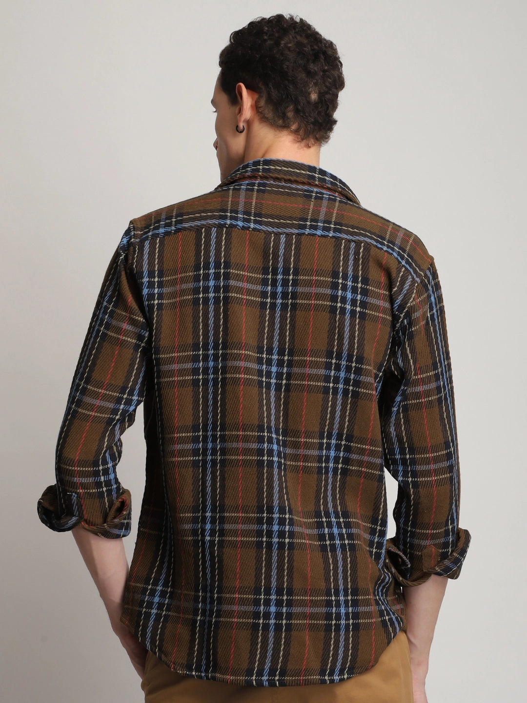 Brunswick Hues Corduroy Check Brown Full Sleeve Shirt