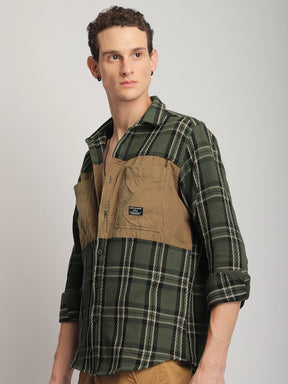 Brunswick Hues Corduroy Check Olive Green Full Sleeve Shirt