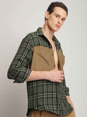 Brunswick Hues Corduroy Check Olive Green Full Sleeve Shirt