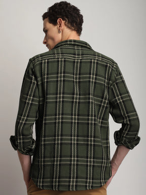 Brunswick Hues Corduroy Check Olive Green Full Sleeve Shirt