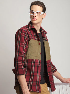 Brunswick Hues Corduroy Check Wine Full Sleeve Shirt