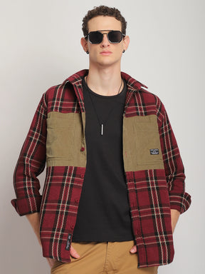 Brunswick Hues Corduroy Check Wine Full Sleeve Shirt