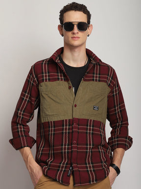 Brunswick Hues Corduroy Check Wine Full Sleeve Shirt